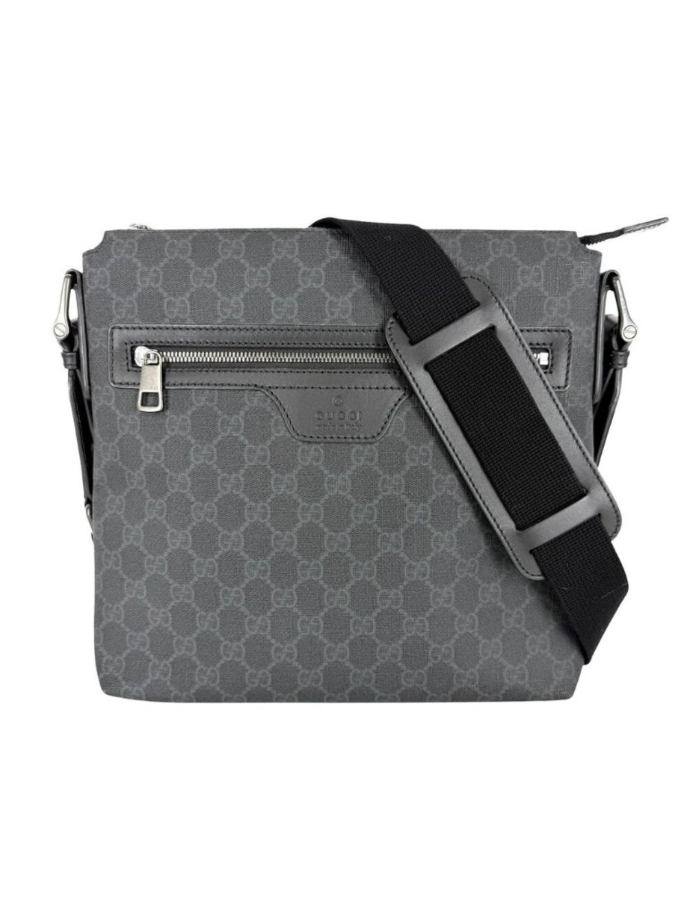 Gucci Shoulder Bag Crossbody GG Supreme Canvas Leather Black Gray